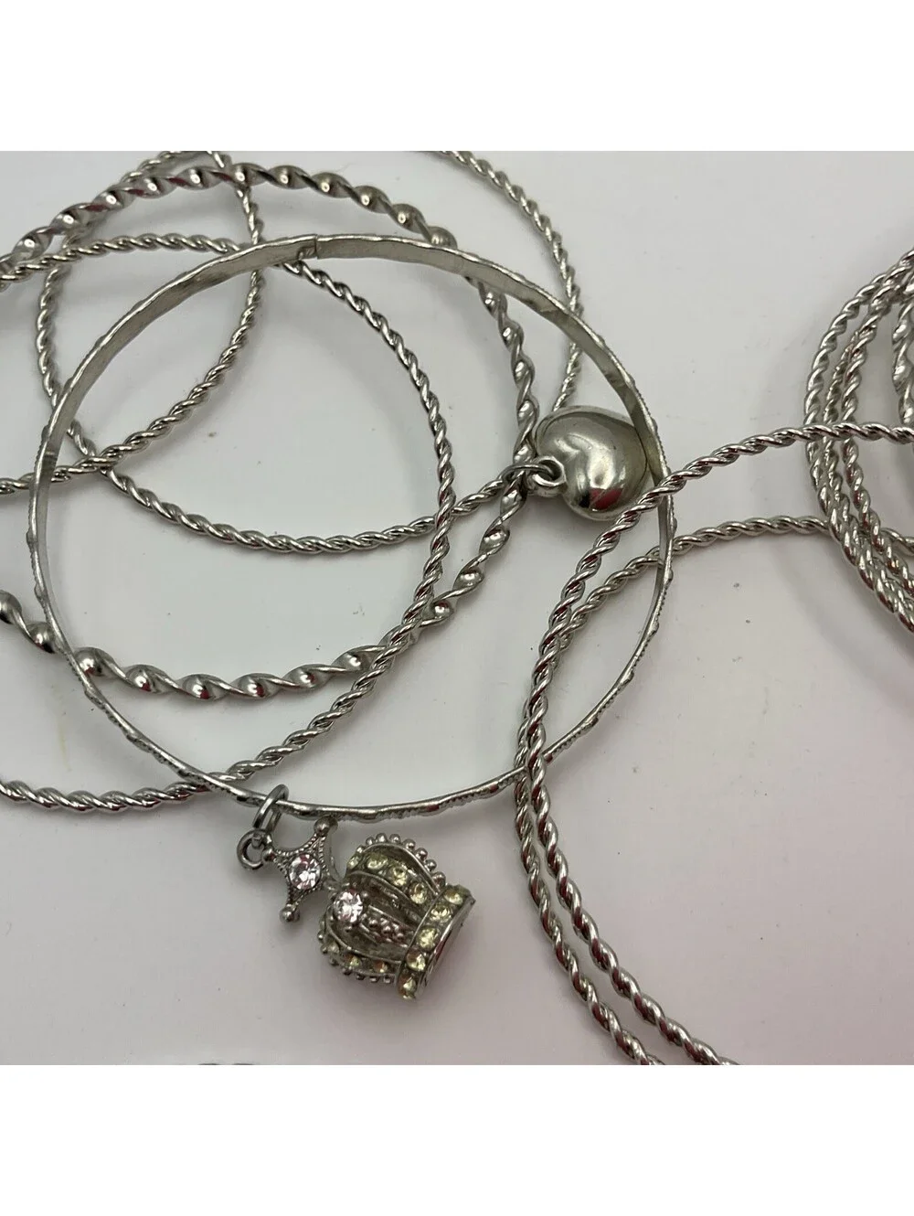 21 Bangle Bracelets Charms Silvertone Costume Jewelry Lot